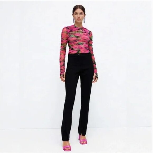 ZARA Pink Floral Printed Draped Tulle Mesh Top Size XL NEW WITH TAG! - Picture 10 of 12